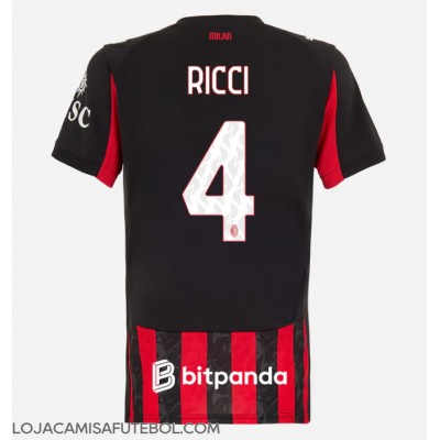 Camisa de Futebol AC Milan Samuele Ricci #4 Equipamento Principal Mulheres 2025-26 Manga Curta Camisa de Futebol AC Milan Samuele Ricci #4 Equipamento Principal Mulheres 2025-26 Manga Curta